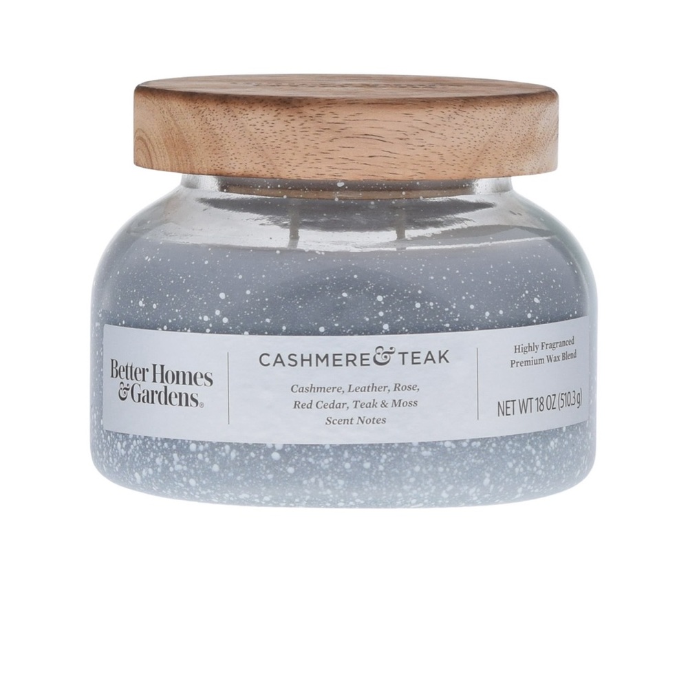 Better Homes & Gardens 18oz Cashmere & Teak Scented 2-Wick Snow Glass Bell Jar